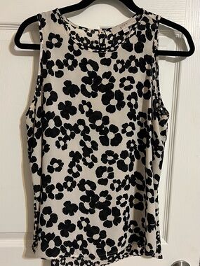 LOFT Black and Cream Floral Print Sleeveless Tank